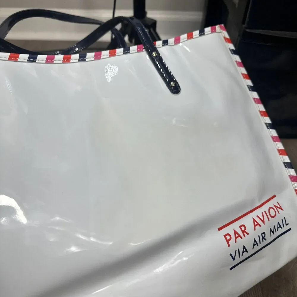 Kate Spade Par Avion Air Mail Tote Red White Blue Double Handle Shoulder Bag - Picture 3 of 10